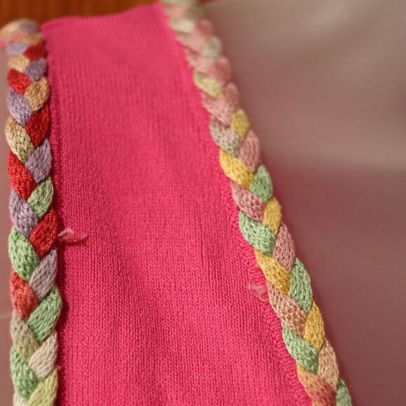 Mark Shale Hot Pink Sleeveless Braided Trim Tank Top Medium Vibrant Vintage Styl - Picture 4 of 12